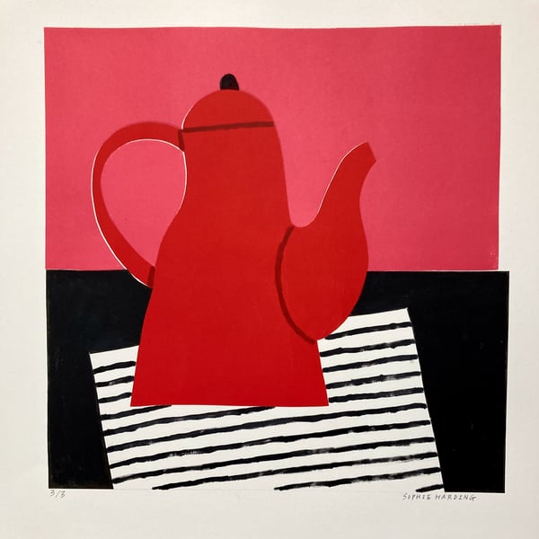 Image of Red Coffee Pot monoprint 