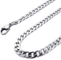 Men's Stainless Steel Necklace Wide Curb Link Chain, Silver, Width 5mm, Length 48cm