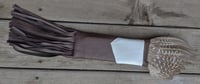 Image 1 of Leather Handle Fan, Dark Brown Leather
