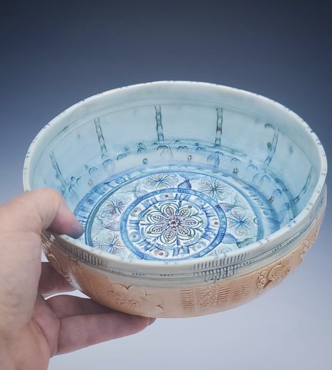 Large Woodfired Mandala Flower Bowl