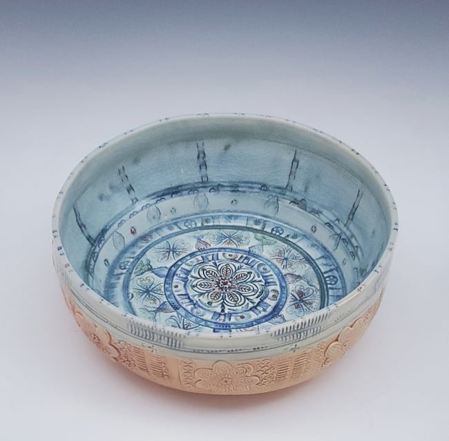 Large Woodfired Mandala Flower Bowl