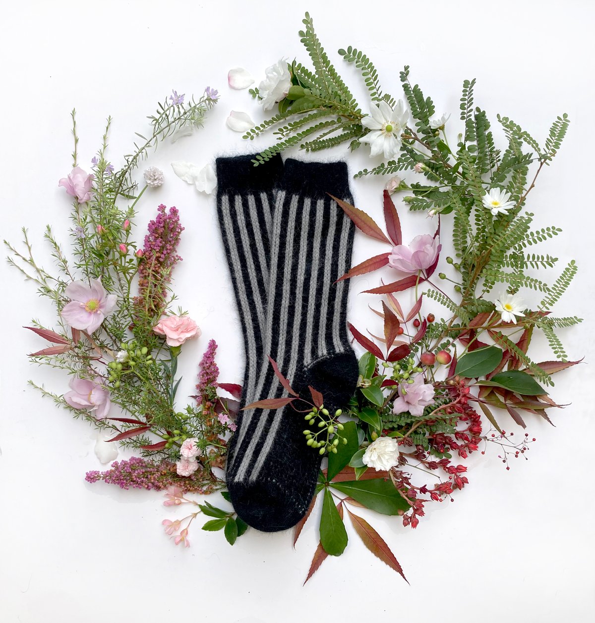 Image of Luxury Possum Socks  - Dove Grey & Black Stripes