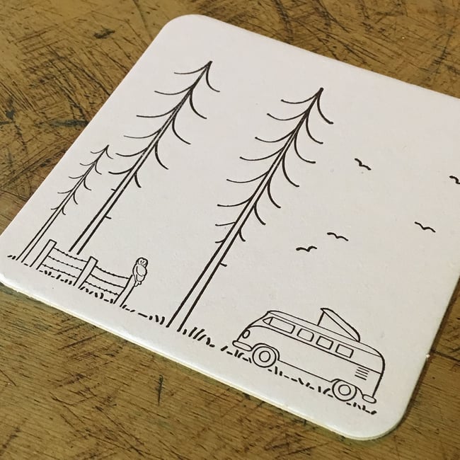 Minimal Adventure Letterpress Coasters - Set of 6