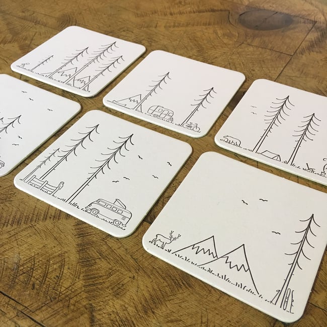Minimal Adventure Letterpress Coasters - Set of 6