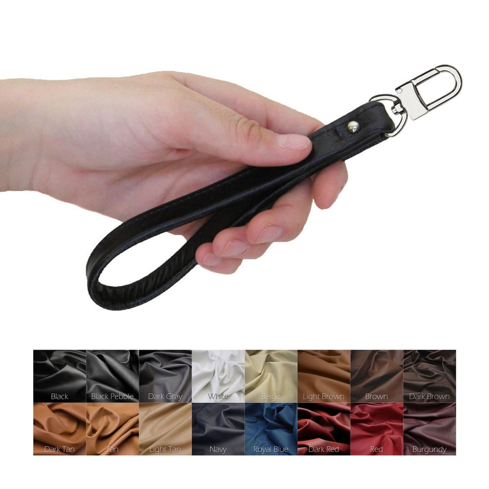 Image of Wide Genuine Leather Wrist Strap (3/4" Wide) with U-shape #16LG Swiveling Clip (Gold or Silver tone)