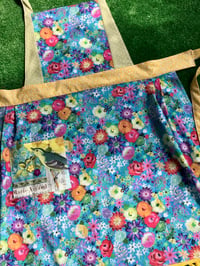 Image 1 of Adult Full Apron, Blue Multi Colored Floral with Bees