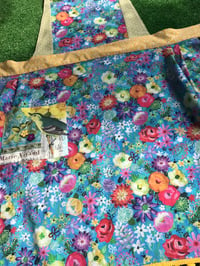 Image 2 of Adult Full Apron, Blue Multi Colored Floral with Bees