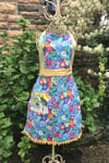 Adult Full Apron, Blue Multi Colored Floral with Bees