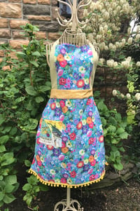 Image 5 of Adult Full Apron, Blue Multi Colored Floral with Bees