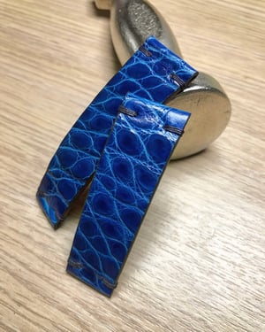 Image of Glazed Blue Alligator 2 Piece “Spezzone” watch strap for deployante