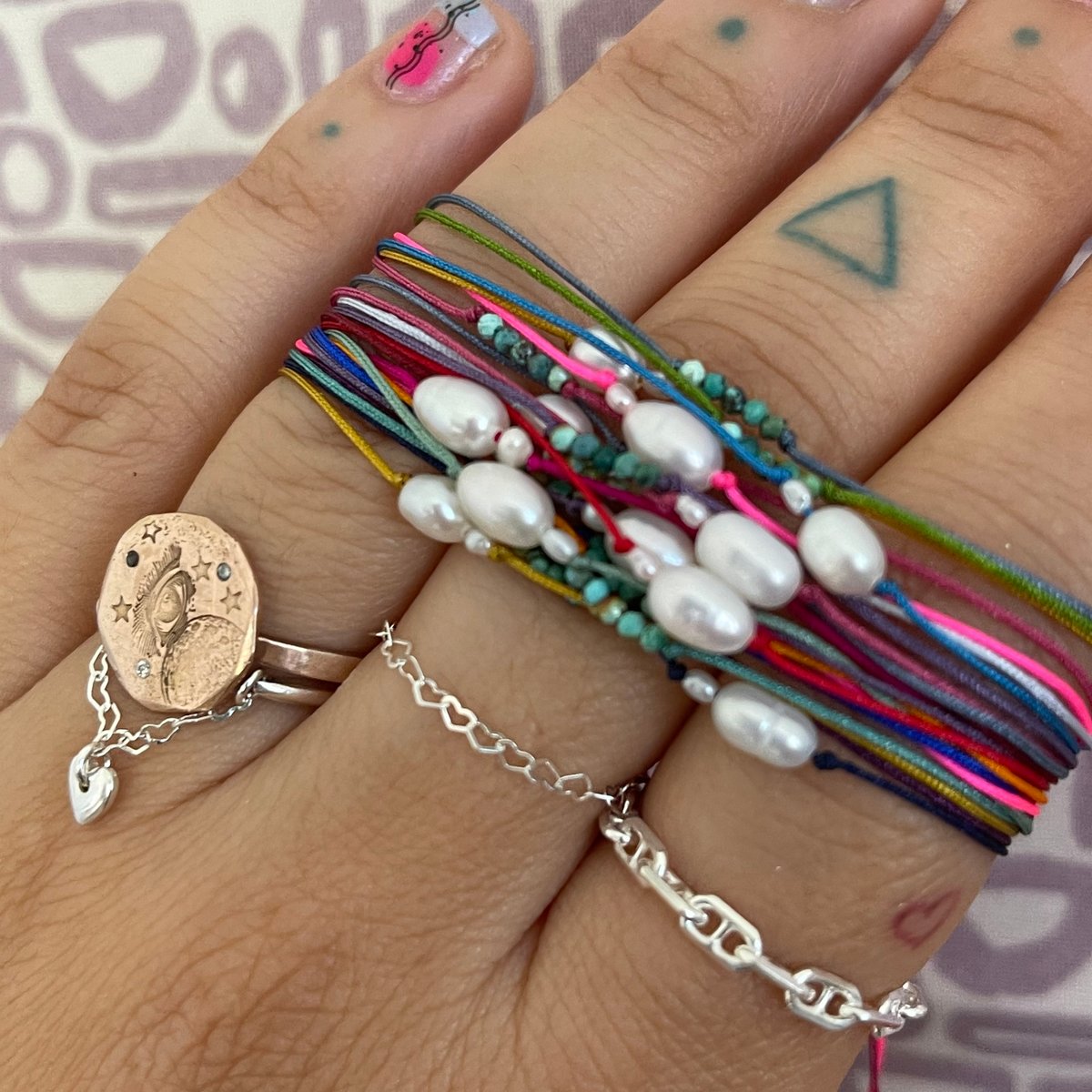 Image of Turquoise and pearl bracelet