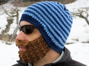 Image of blue striped beard beanie