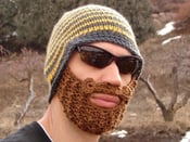 Image of yellow striped beard beanie