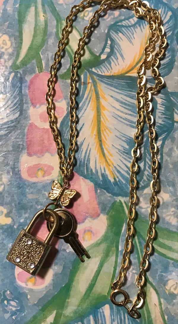 Image of Butterfly, padlock & key necklace