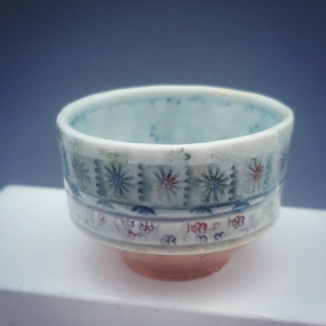 Sky Blue Mandala Flower Small Porcelain Tea Bowl