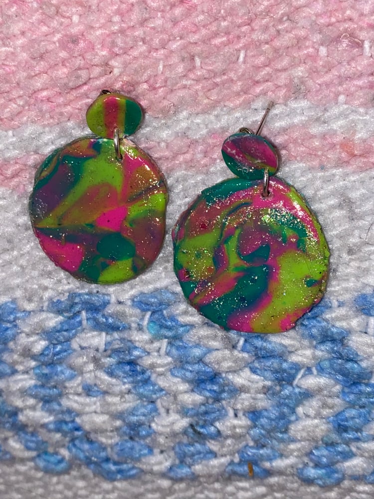 Image of Neon pink, teal, and green clay earrings 