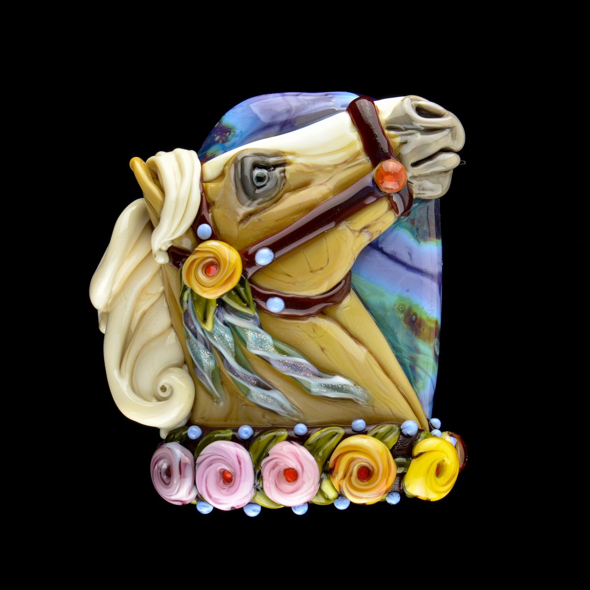 Image of XXXL. Sunshine - Palomino Carousel Horse - Flamework Glass Sculpture Bead