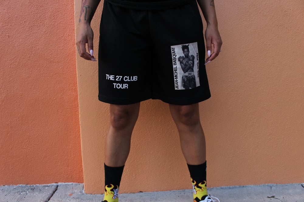 Image of Black Basquiat Gym Shorts. 