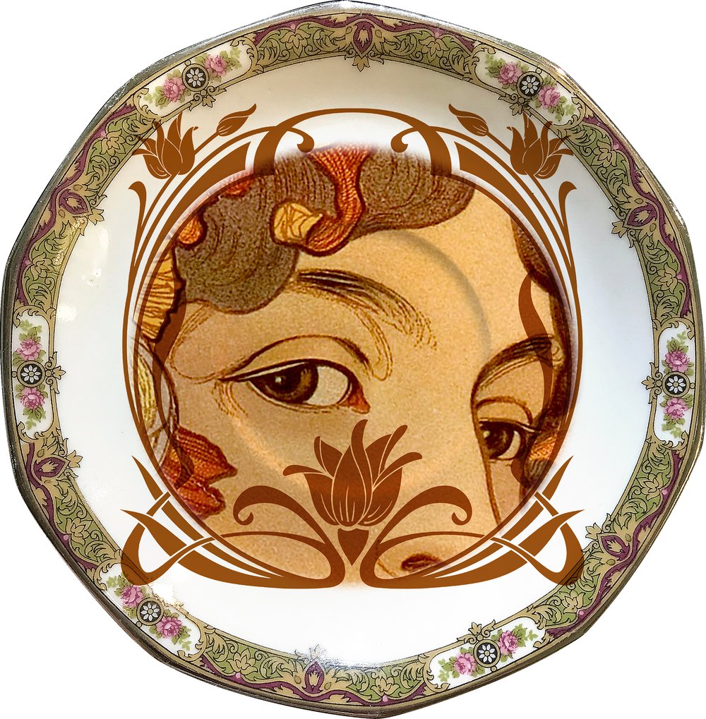 Image of Lover`s Eye Art-Nouveau - #0676 UNIQUE PIECE - Vintage French porcelain plate from Limoges
