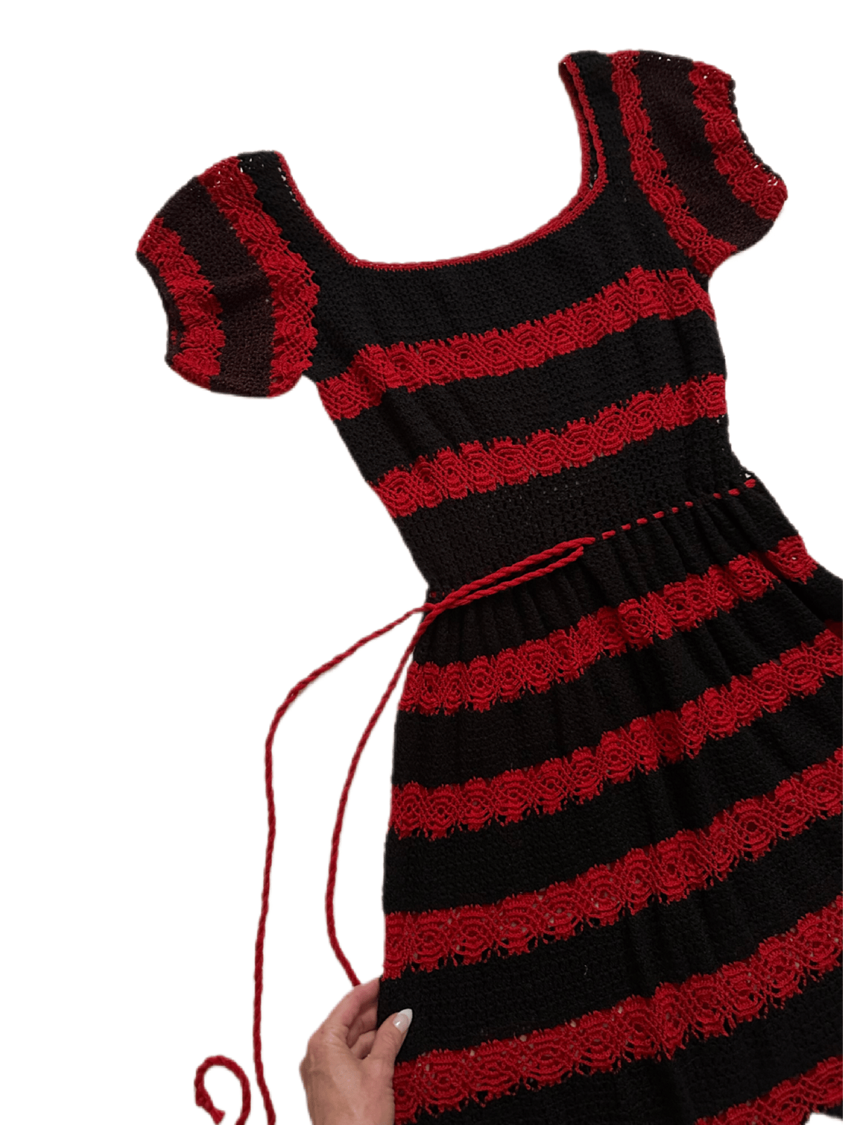 70s black and red crochet dress | Squashblossom