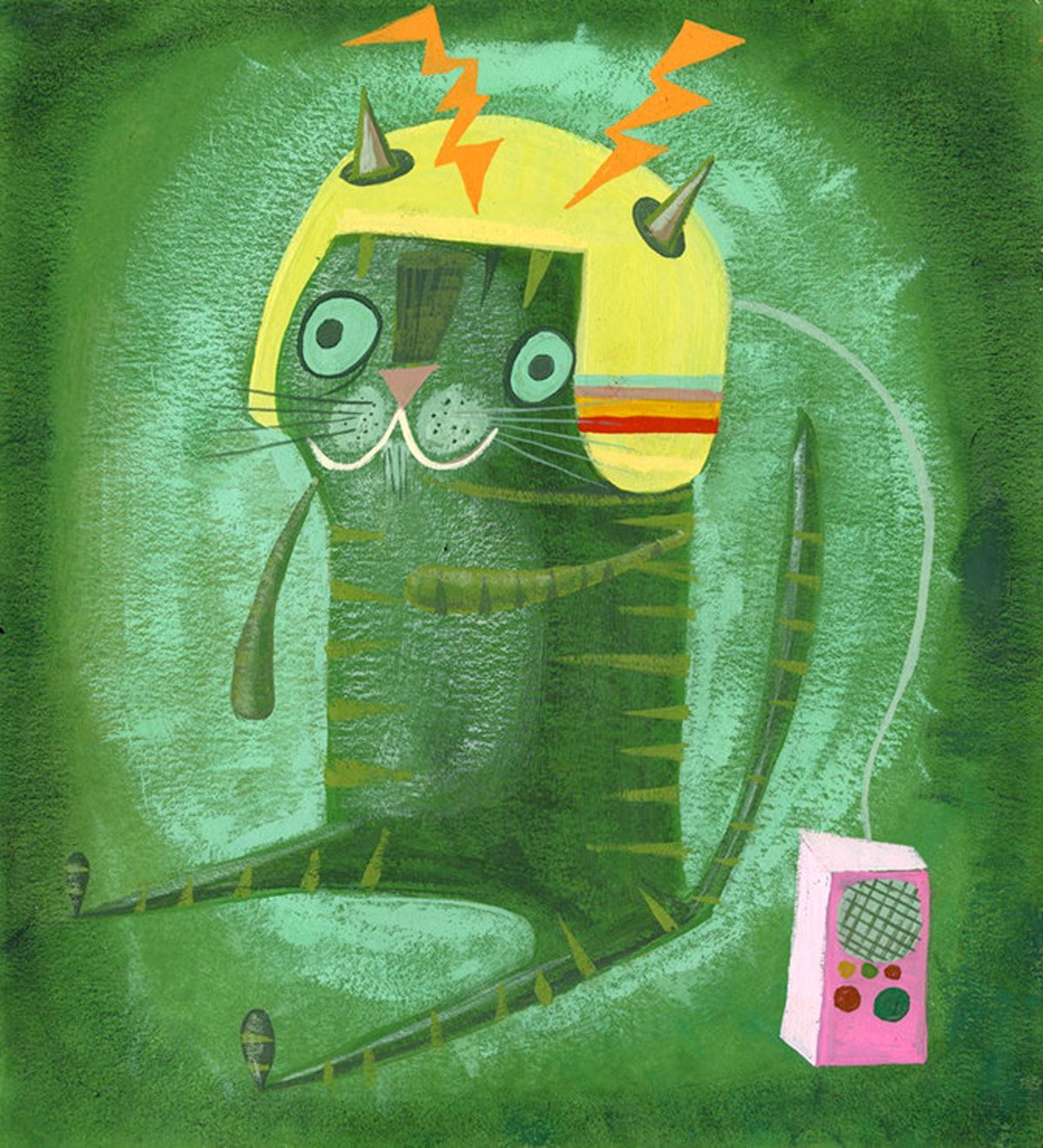Image of Simon in his communication helmet. Limited edition print.