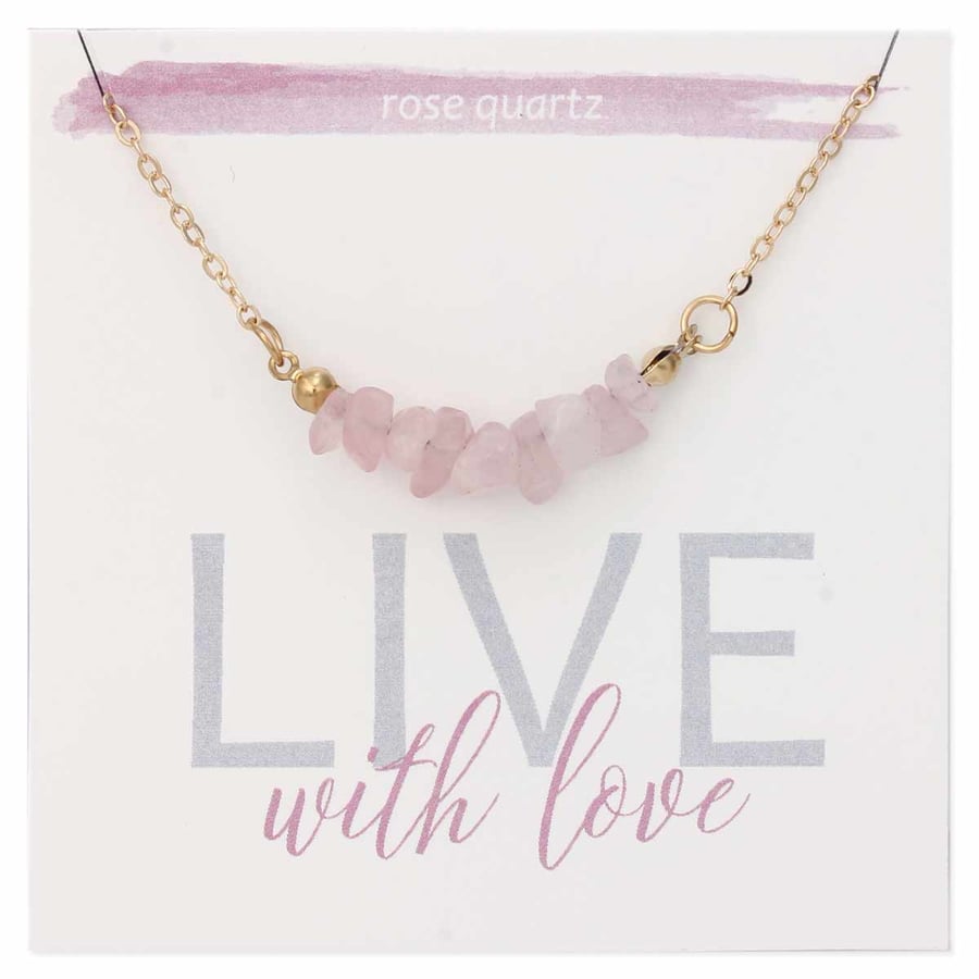 Image of Live with Love Rose Quartz Stone Chip Necklace