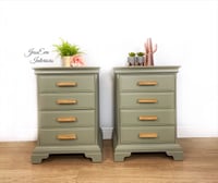 Image 1 of Painted light green Stag Bedside Tables Bedside Cabinets in Boho style 
