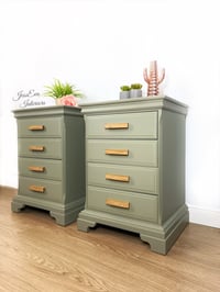 Image 2 of Painted light green Stag Bedside Tables Bedside Cabinets in Boho style 