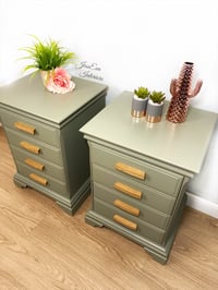 Image 3 of Painted light green Stag Bedside Tables Bedside Cabinets in Boho style 