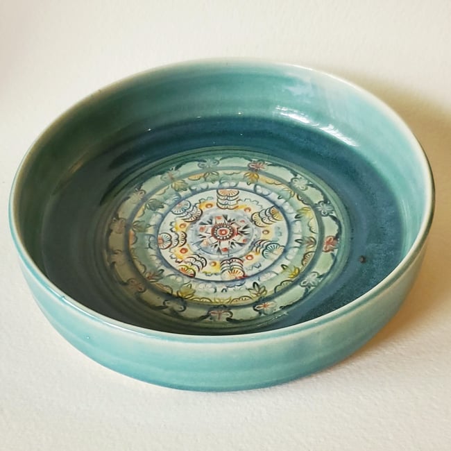 Deep Teal Green Mandala Porcelain Dish