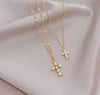 White Pearl with  Yellow Gold Cross Pendant