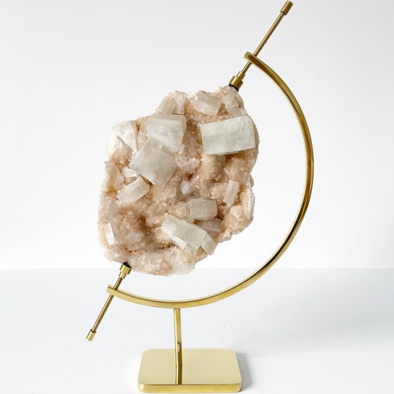 Image of Green Apophyllite/Stilbite no.05 + Brass Arc Stand