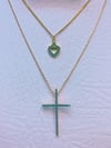 Chain Heart &  Blue Cross Necklace
