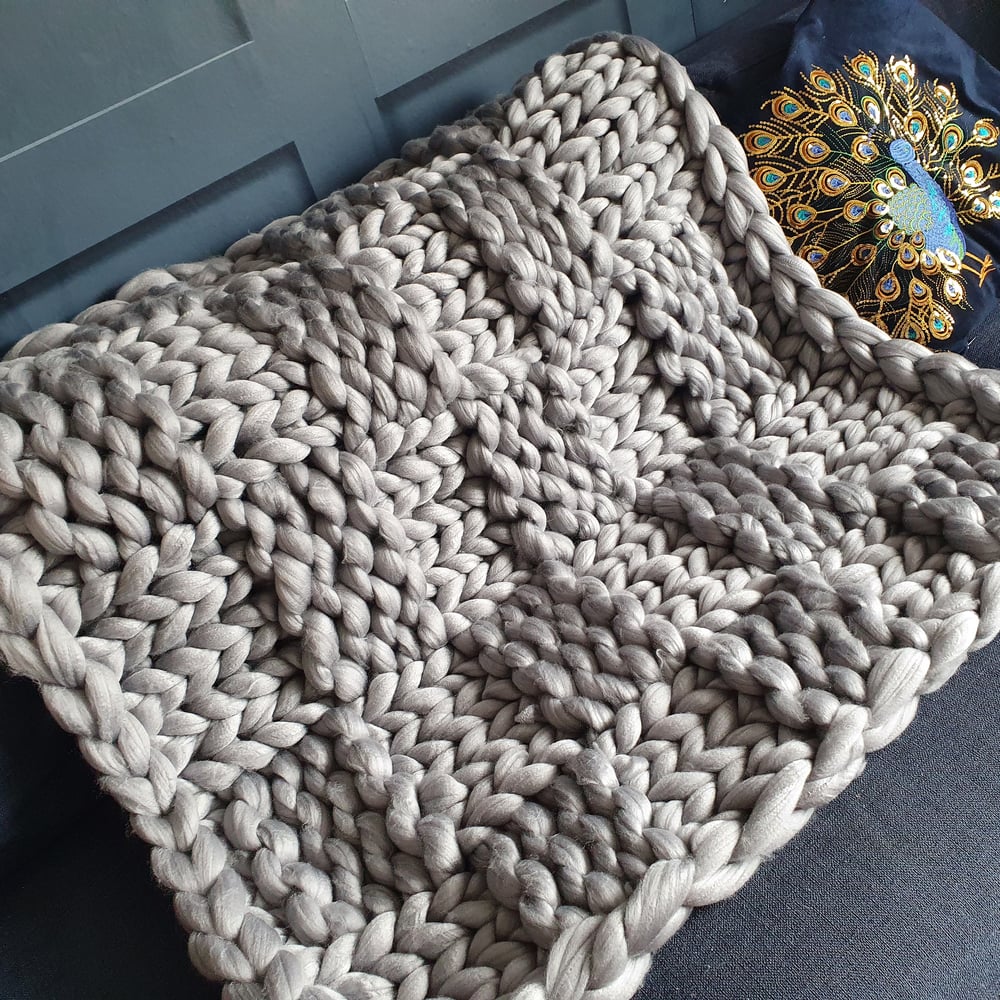 Image of Silver grey chunky wool lap blanket 