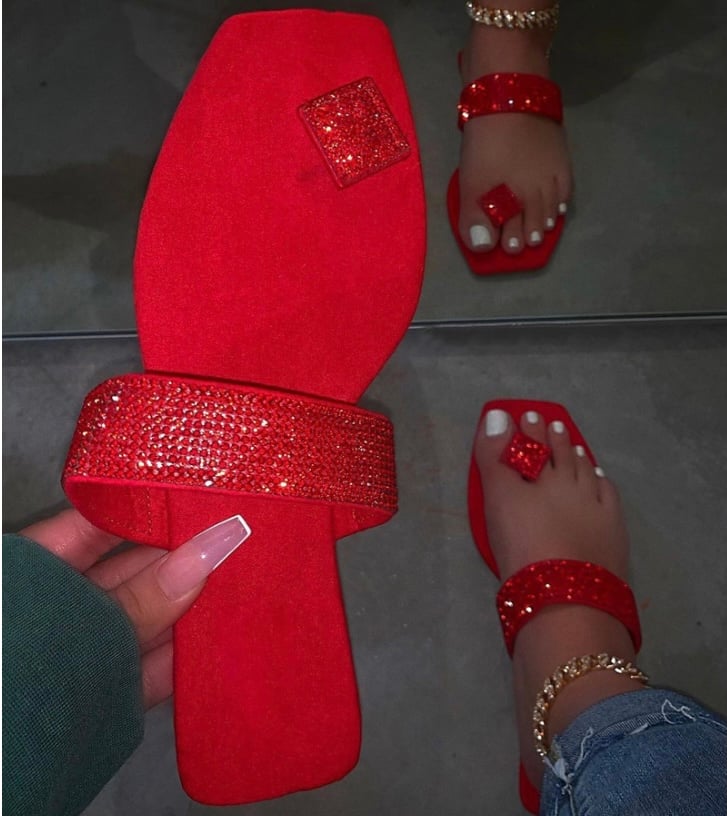 Red Rhinestone Toe Sandal | Superbad Heels & More LLC