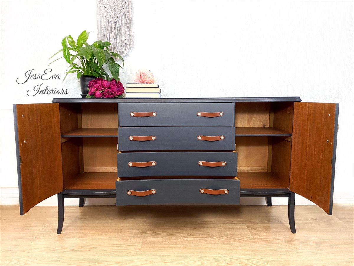 Vintage Mid Century Modern Retro Dark Grey Strongbow SIDEBOARD  / TV STAND / CABINET WITH DRAWERS 