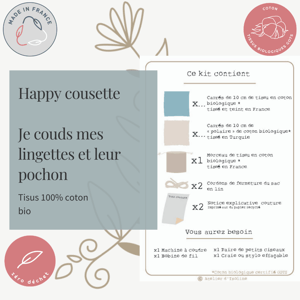 Image of Kit couture Happy Cousette "Couds tes lingettes et leur pochon 100% bio"