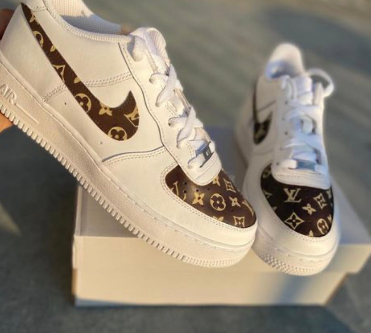 Brown and Beige Lv custom airforces with free crease protectors ...