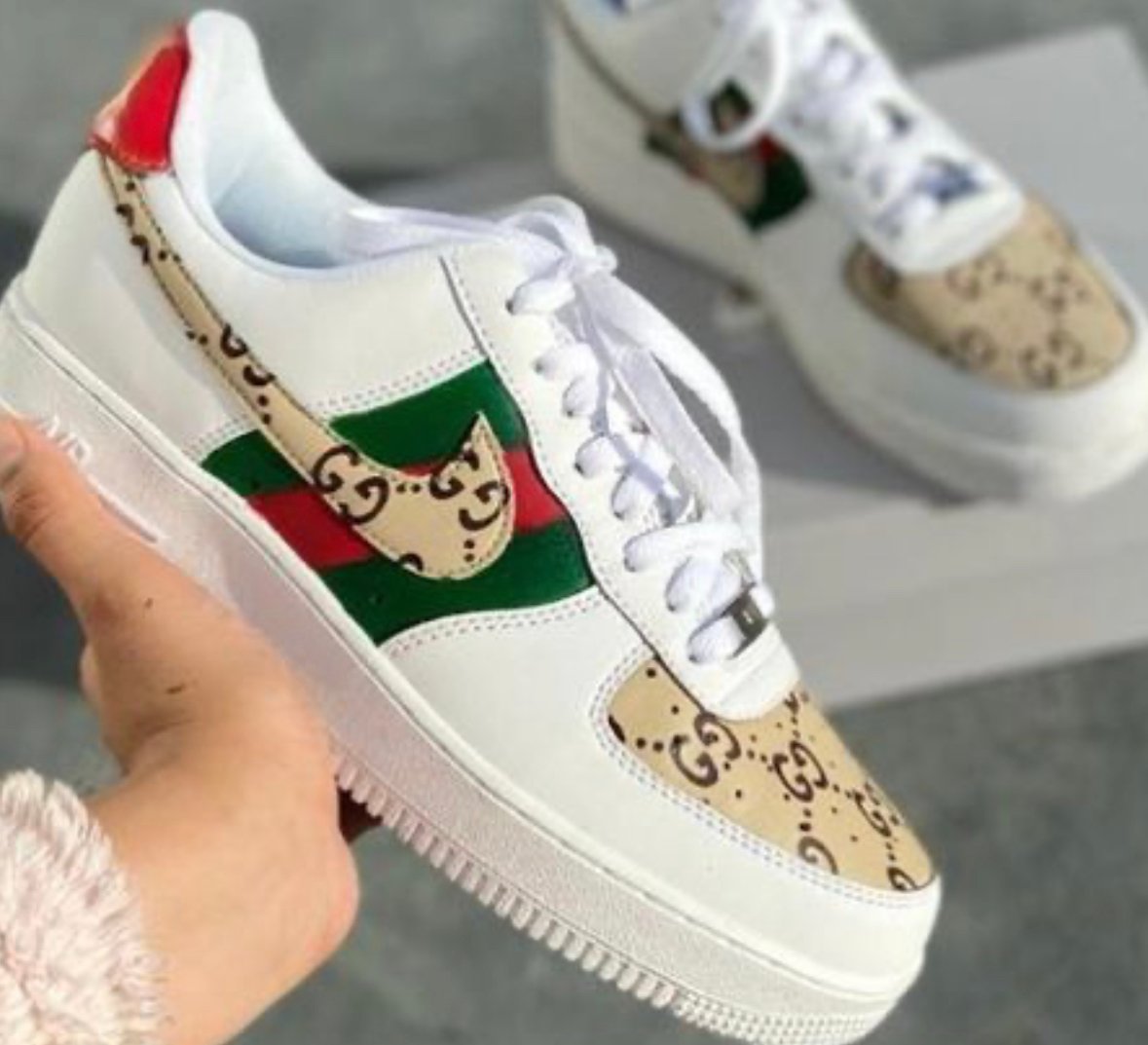 Gucci inspired custom airforces with free crease protectors | Customsbyzeee