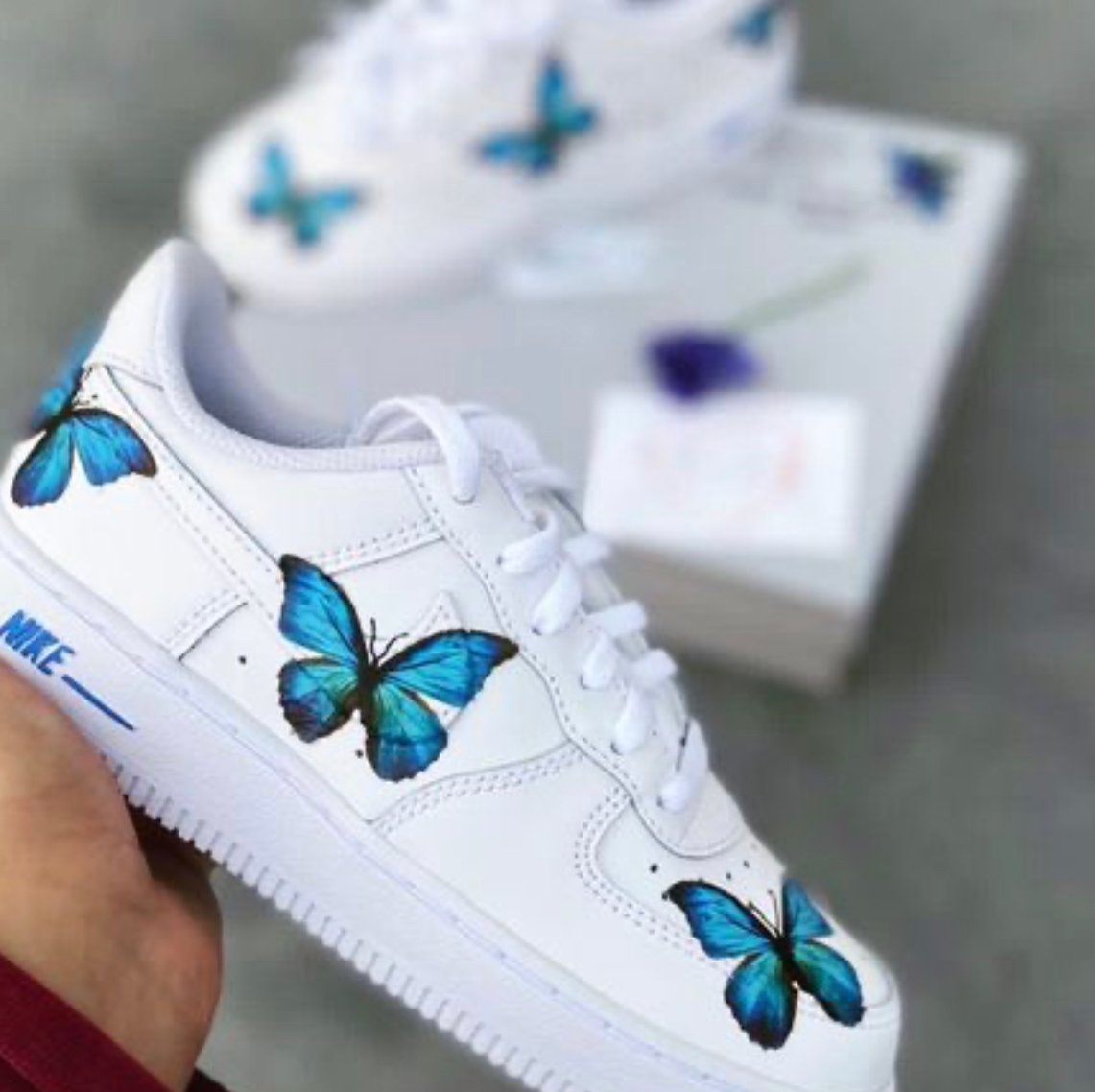 Sneakers  Womens Air Force 1 Butterfly Custom Shoes Blue Butterflies AF1  Handmade