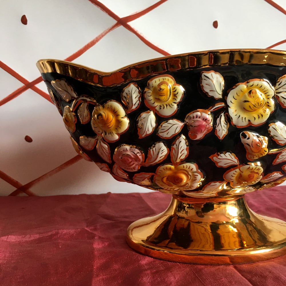Image of Black & gold pedestal vase 