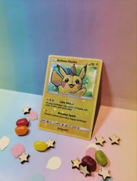 Image 1 of Pikachu birthday celebration trading card - made to order 