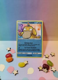 Image 2 of Psyduck birthday celebration trading card - made to order