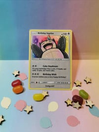 Image 2 of Snorlax birthday celebration trading card - made to order 