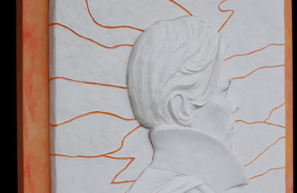 'Low' White/Orange Ceramic Wall Panel (Framed)