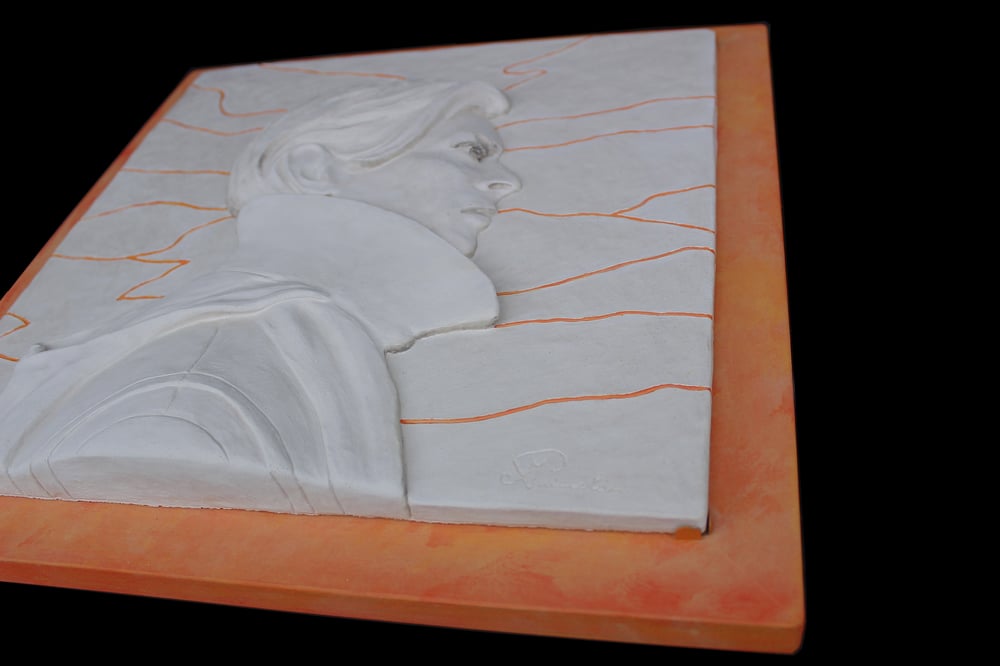 'Low' White/Orange Ceramic Wall Panel (Framed)