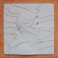 Image 1 of 'Low' White/Orange Ceramic Wall Panel  (Framed)