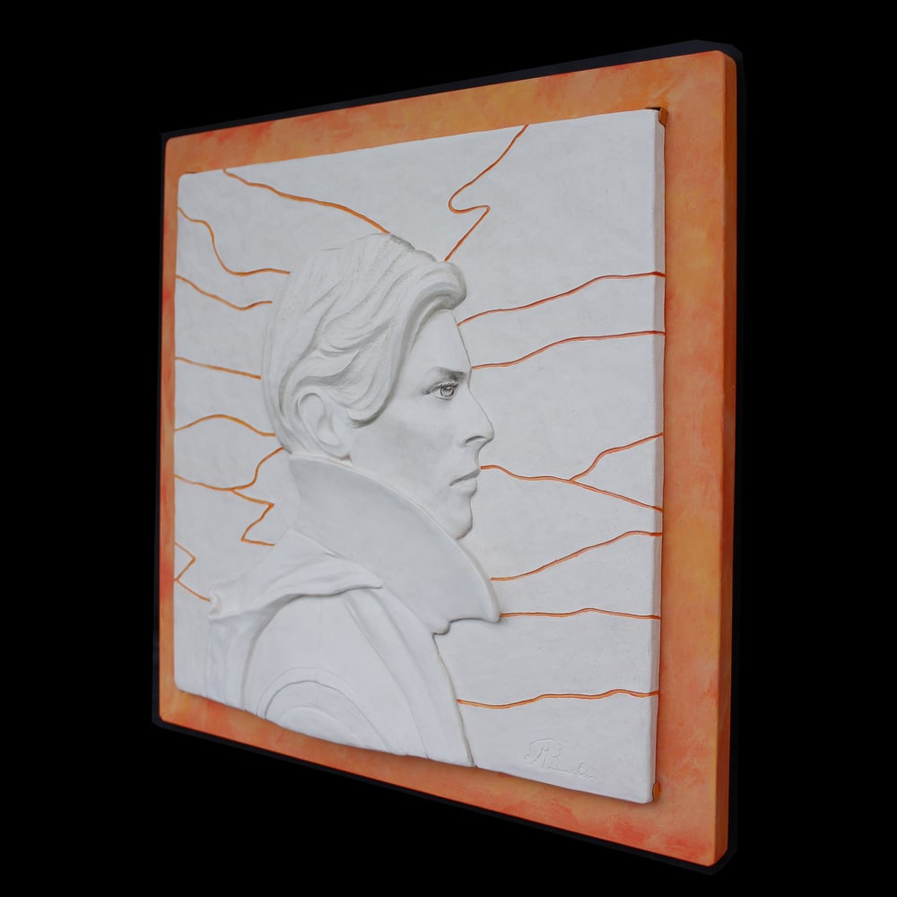 'Low' White/Orange Ceramic Wall Panel (Framed)