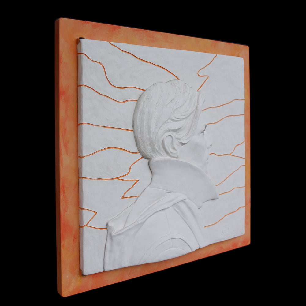 'Low' White/Orange Ceramic Wall Panel  (Framed)