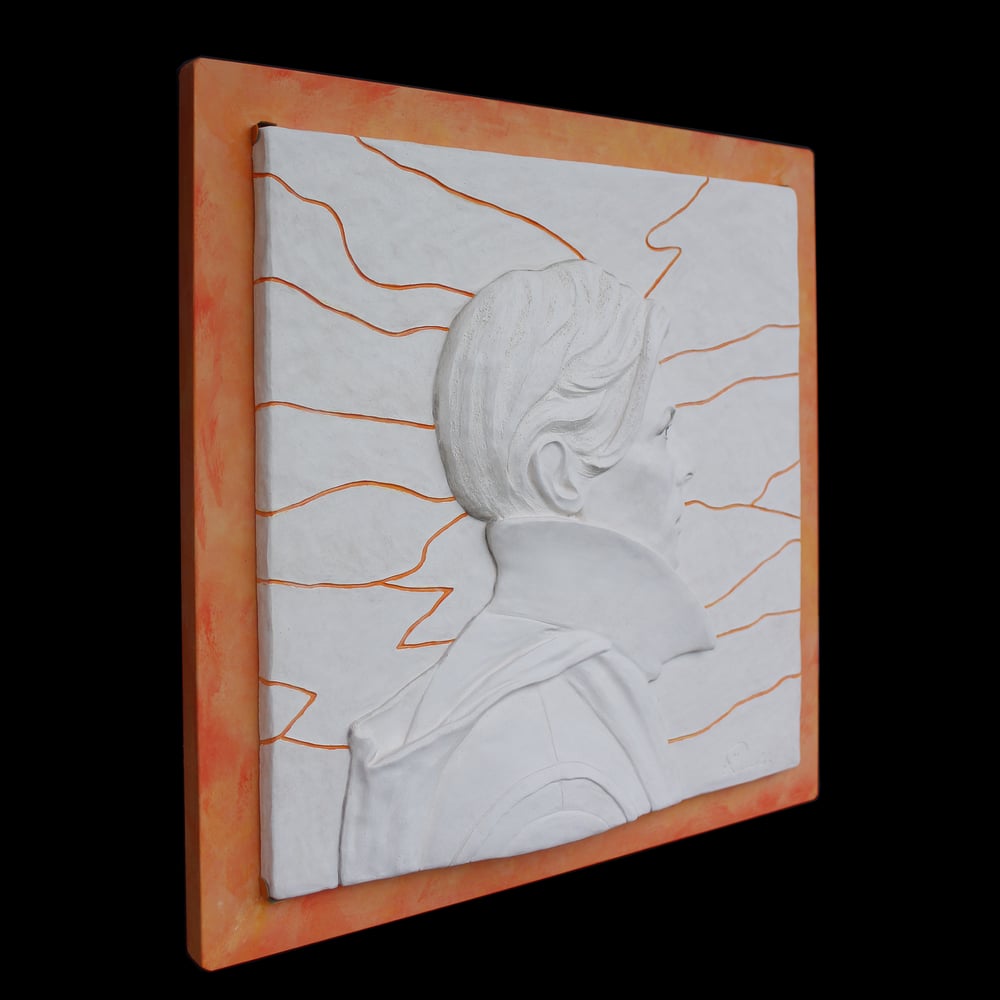 'Low' White/Orange Ceramic Wall Panel (Framed)
